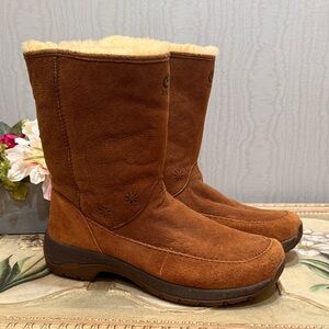 ULU Portillo Suede Leather Shearling Boots Rubber Outsoles Chestnut Brown 9.5